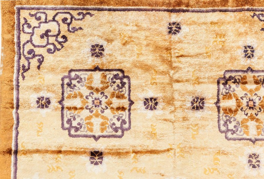 Antique Chinese Geometric Sandy Beige, Camel, Anthracite Handmade Silk Rug BB6891