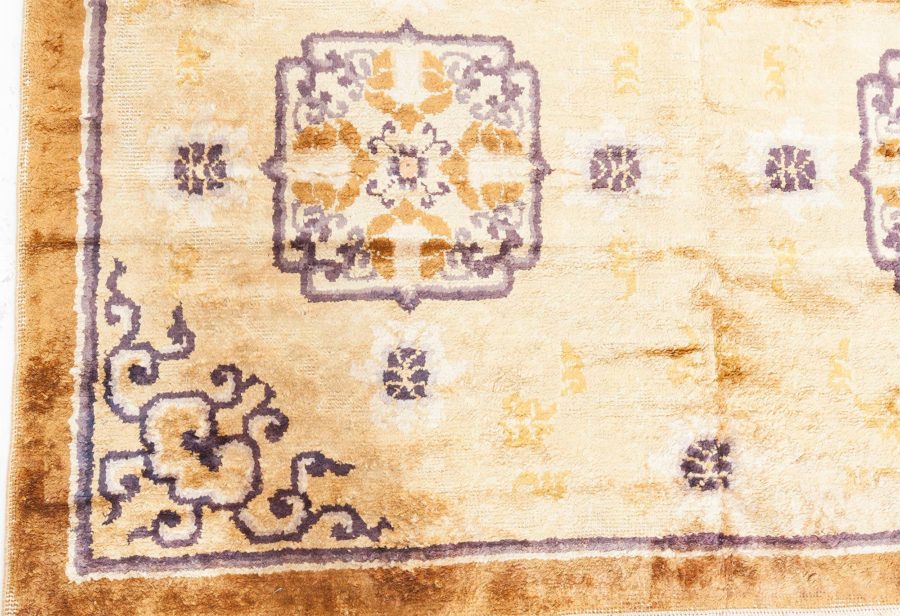 Antique Chinese Geometric Sandy Beige, Camel, Anthracite Handmade Silk Rug BB6891