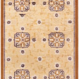 Vintage Chinese Geometric Soft Beige Hand-Knotted Silk Rug BB6891