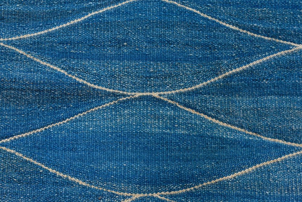 Contemporary Swedish Design Blue Hand-knotted Wool Rug N11824