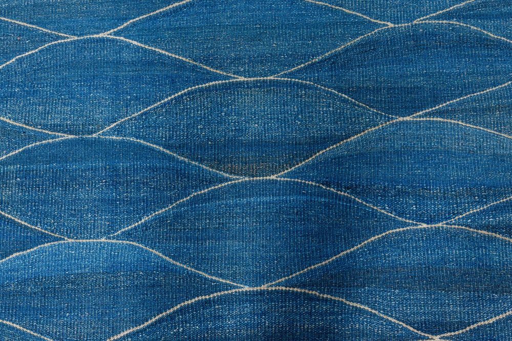 Contemporary Swedish Design Blue Hand-knotted Wool Rug N11824