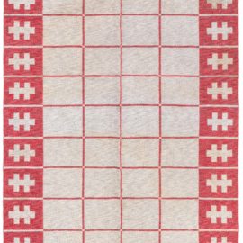 Mid-Century Scandinavian Geometric Light Gray With Brick Red Flatweave Wool Rug BB6883