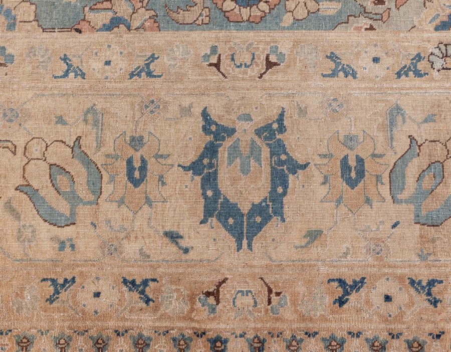 Antique Persian Tabriz Beige and Rosewood Handwoven Wool Rug BB6896
