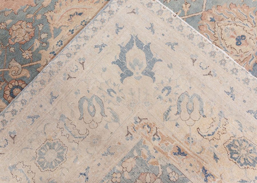Antique Persian Tabriz Beige and Rosewood Handwoven Wool Rug BB6896