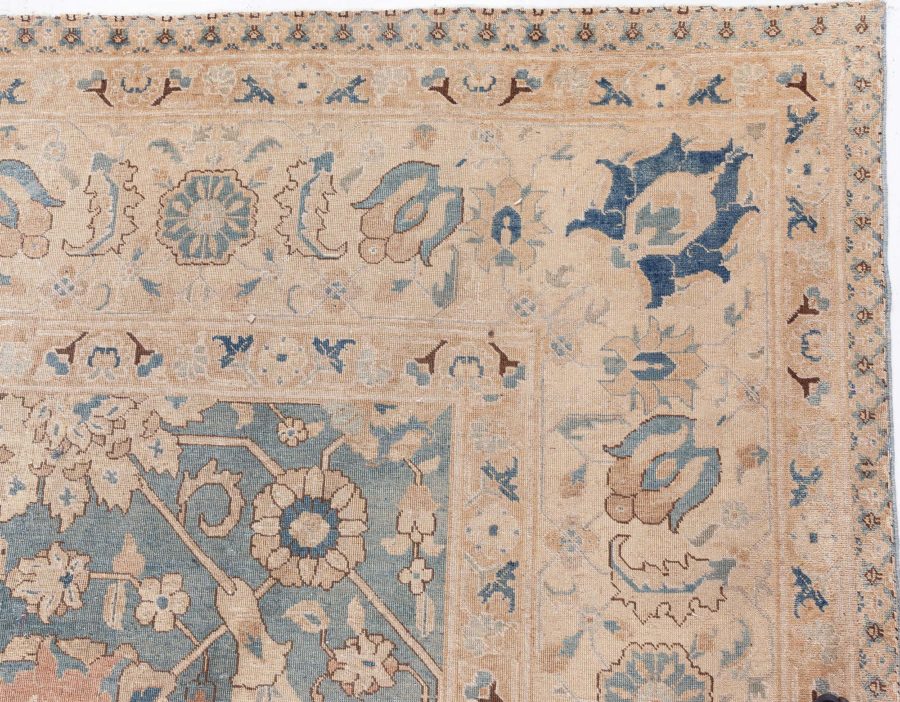 Antique Persian Tabriz Beige and Rosewood Handwoven Wool Rug BB6896