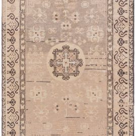 Vintage Samarkand Floral Warm Tan Hand-Knotted Wool Rug BB8948