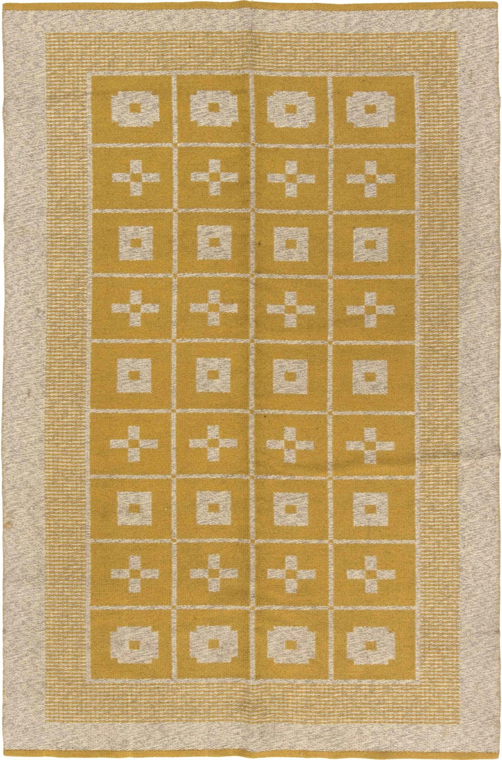 Mid-20th Century Reversible Geometric Mustard Yellow, Gray, Ivory Swedish Rug BB4982