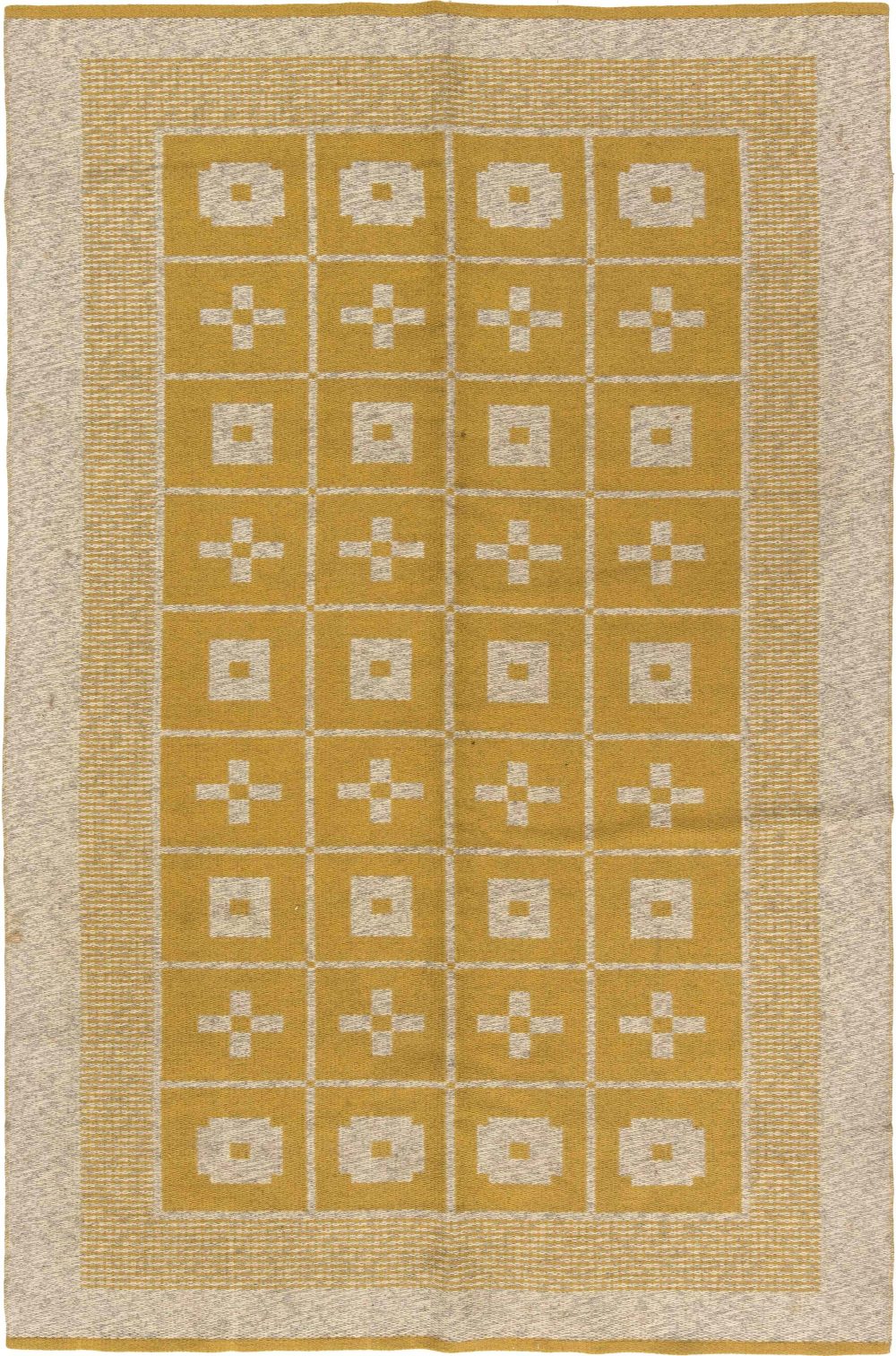 Mid-20th Century Reversible Geometric Mustard Yellow, Gray, Ivory Swedish Rug BB4982