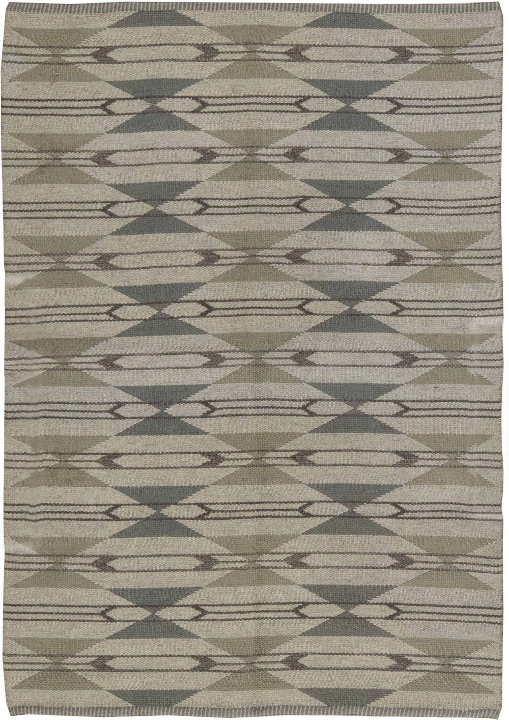 Mid-20th Century Modern Swedish Geometric Stone Grey, Ivory, Sand, Walnut Rug BB6512