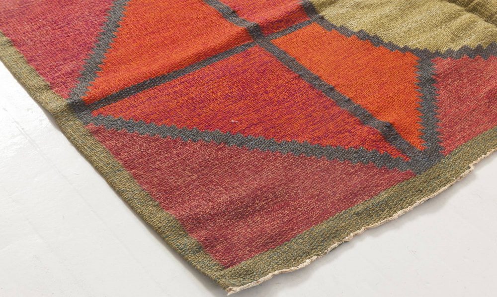 Vintage Swedish Red Diamond Flat-Weave Rug, Sverige Riolakan by Polly Bjorkm BB4832