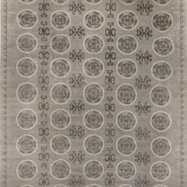 Traditional-Style Hand-Knotted Medallion Slate Gray Handmade Wool & Silk Rug “Sigillum” N11447