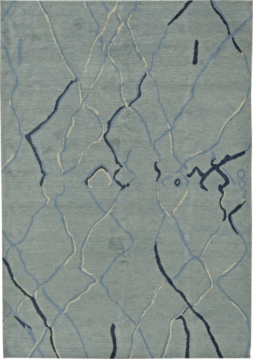 Contemporary Allure Blue and White Hand Knotted Wool Rug N10785