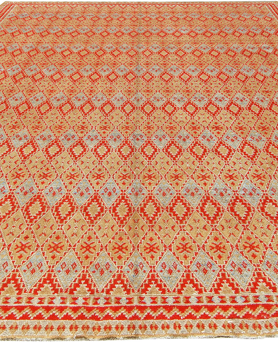 Mid-20th Century Tribal Moroccan Orange Red, Beige, Blue Handmade Wool Rug BB5404