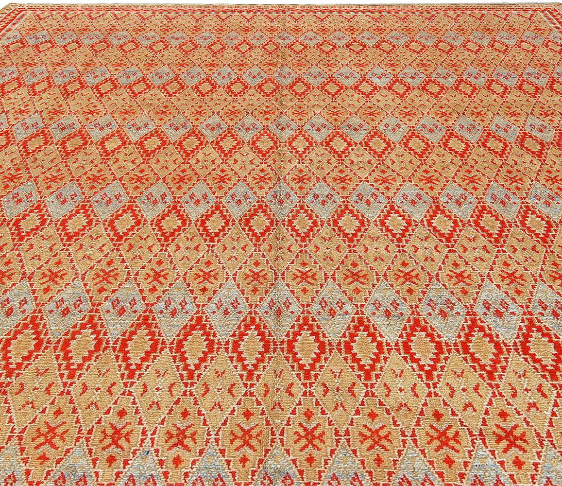 Mid-20th Century Tribal Moroccan Orange Red, Beige, Blue Handmade Wool Rug BB5404