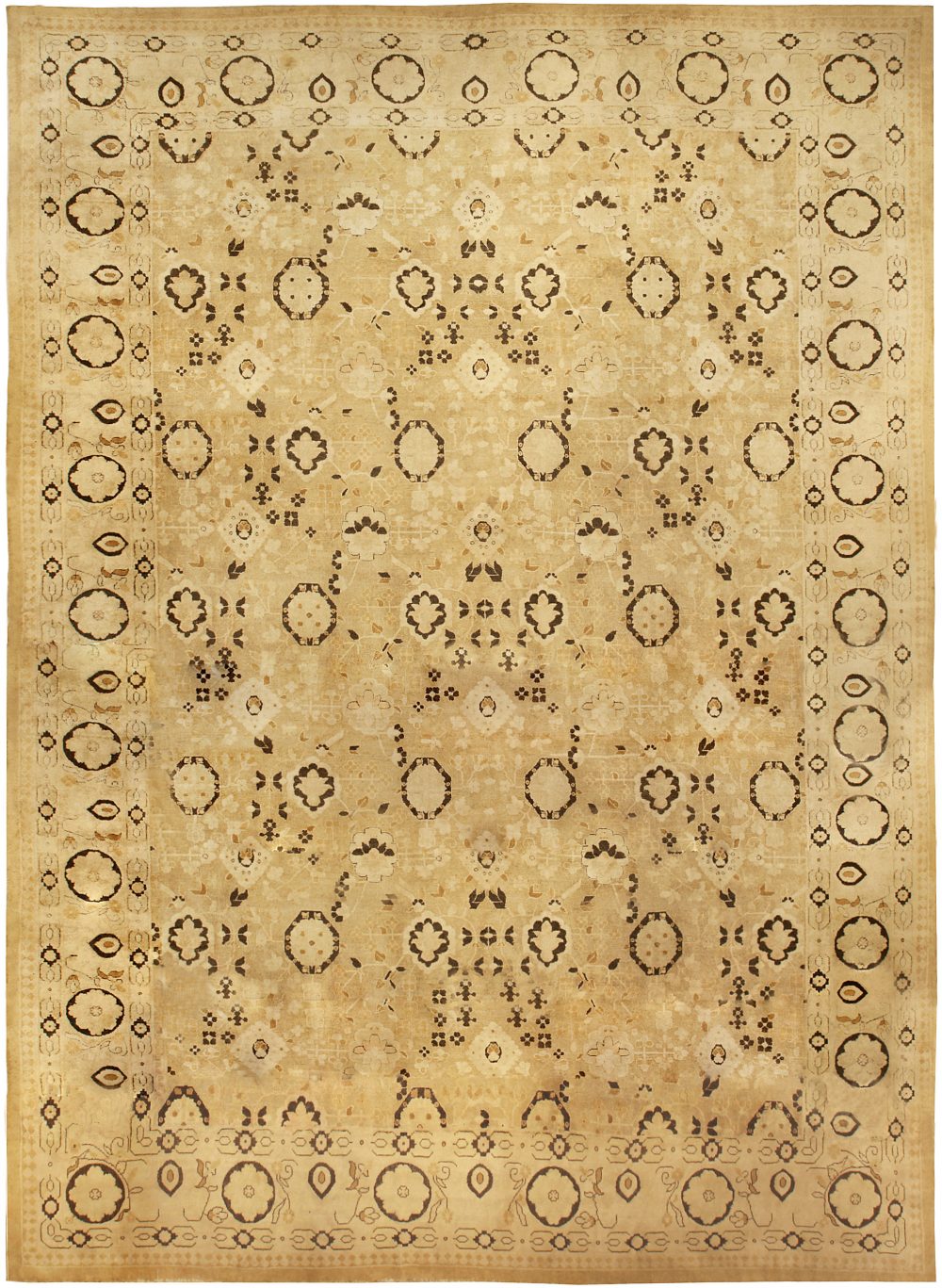 Beige Oversized Antique Indian Agra Bold Handmade Wool Rug BB5089