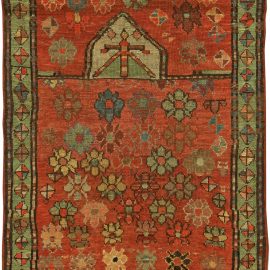 Early 20th Century Caucasian Bright Orange, Blue and Green Handmade Wool Rug BB6173