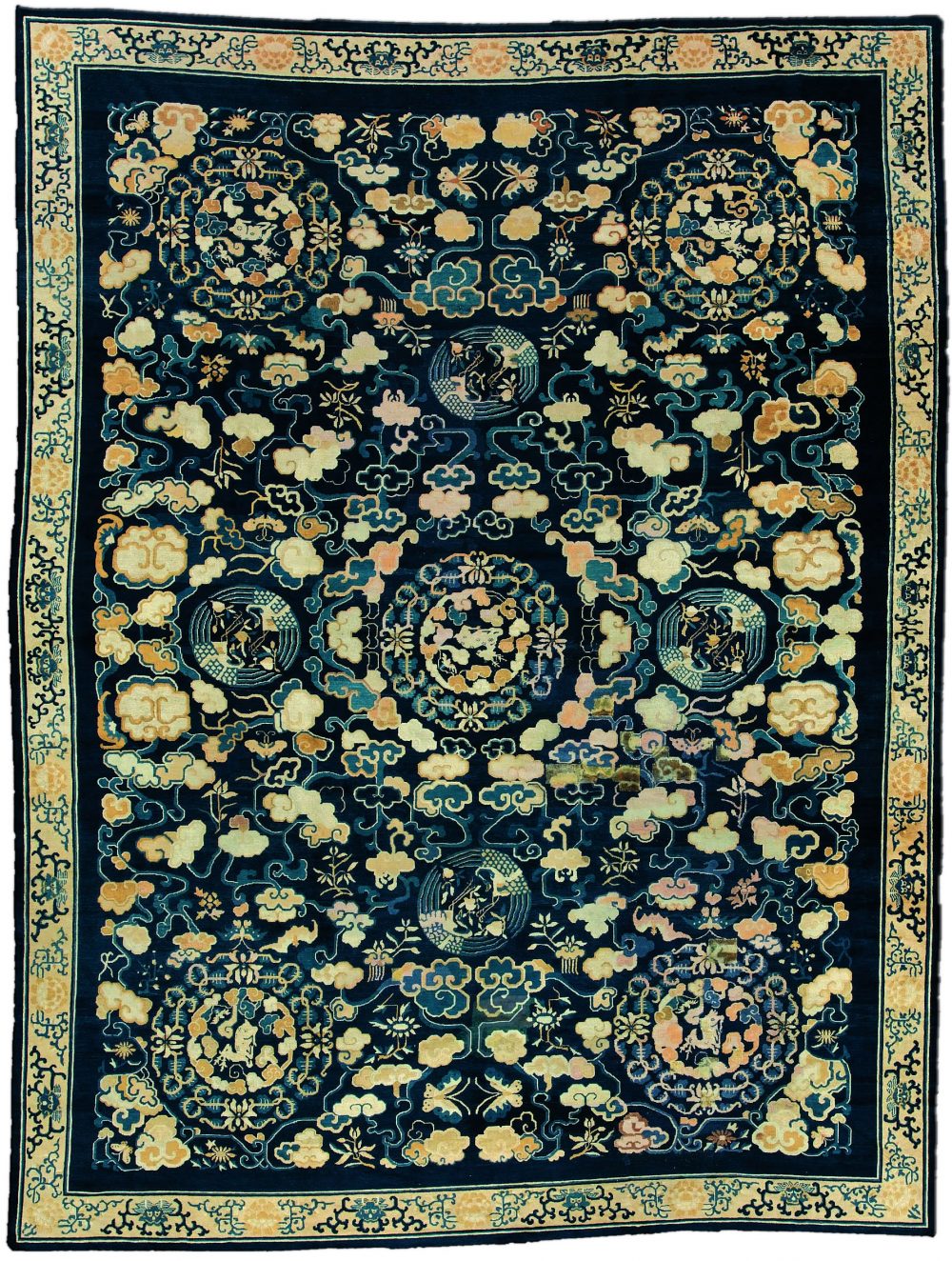 Vintage Midnight Blue and Beige Chinese Rug BB0901