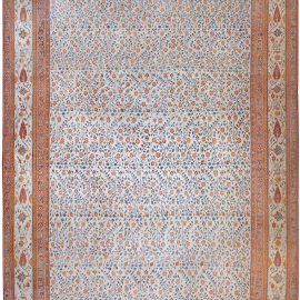Oversized Antique Agra Indian Floral Allover Cream Hand-Knotted Wool Rug – Circa 1920 BB4883