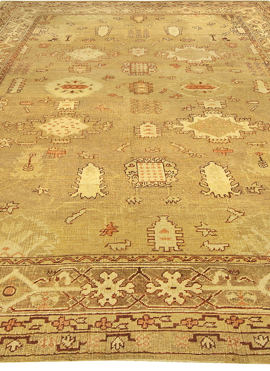 Early 20th Century Indian Amritsar Camel and Beige Handmade Wool Rug BB5008