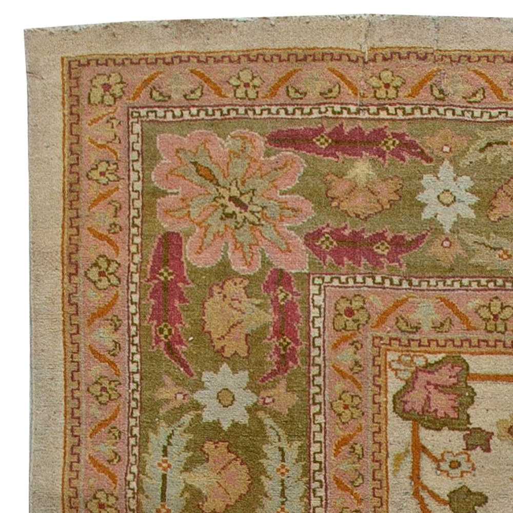 1900s Indian Amritsar Salmon Pink Handmade Wool Rug BB5722