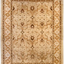 Amritsar Indian Antique Floral Allover Light Beige Hand-Knotted Wool Rug – Circa 1900 BB3993