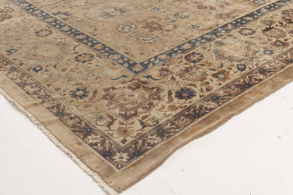 Oversized Antique Indian Botanic Handmade Wool Rug BB5160