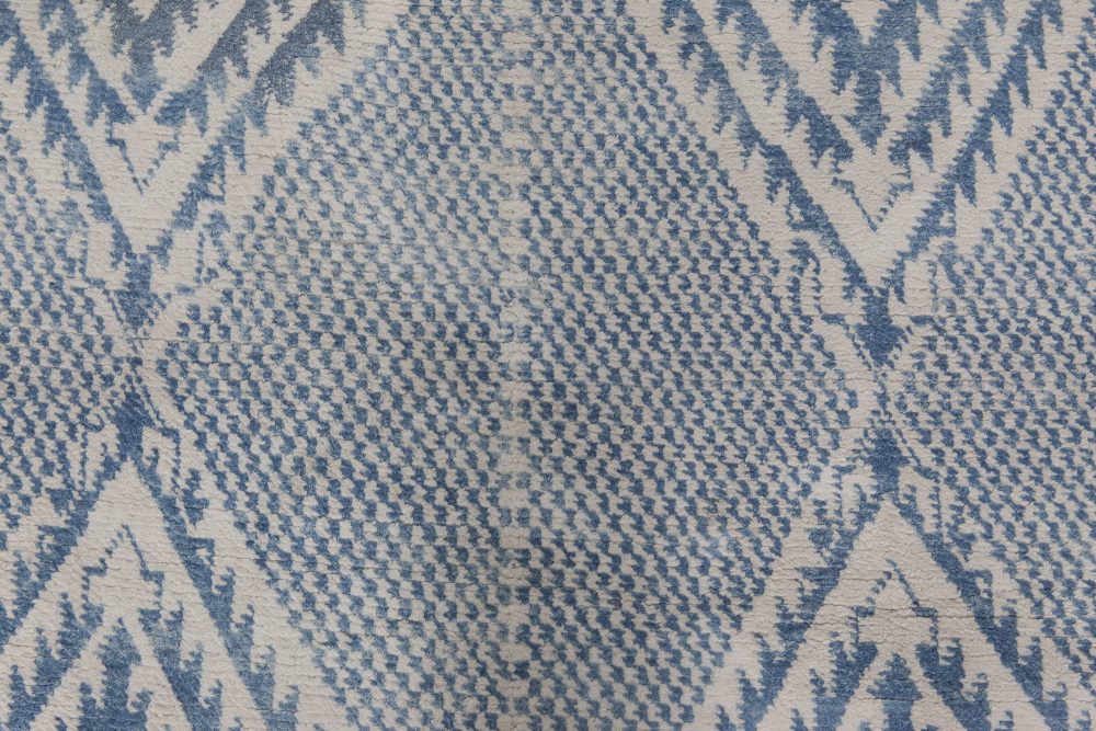 Early 20th Century Indian Cotton Agra Blue and White Handmade Rug BB6524