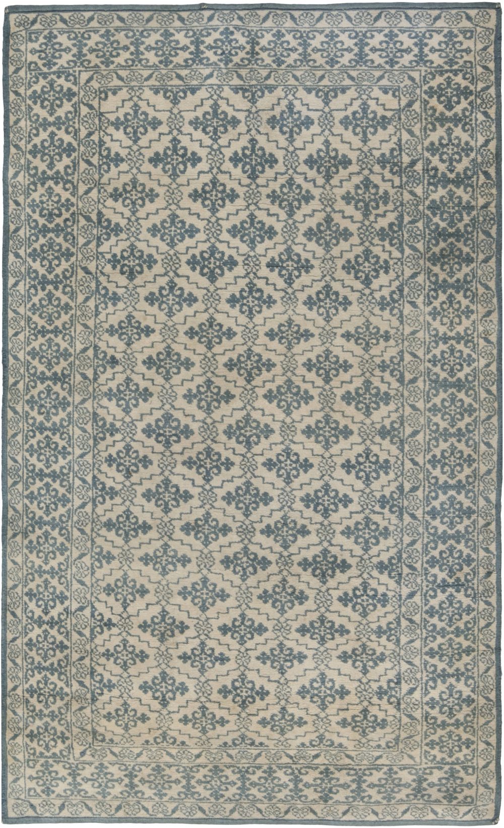 Early 20th Century Indian Agra Oriental Blue, White Handmade Cotton Rug BB6523