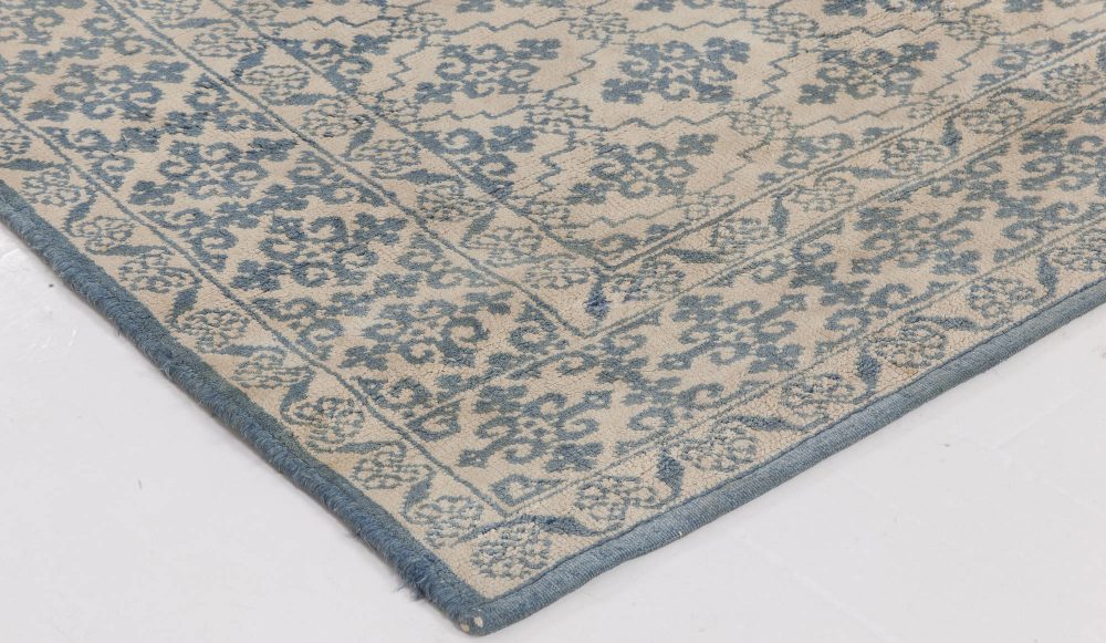 Early 20th Century Indian Agra Oriental Blue, White Handmade Cotton Rug BB6523