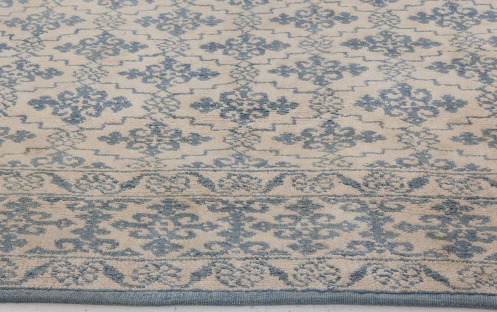 Early 20th Century Indian Agra Oriental Blue, White Handmade Cotton Rug BB6523