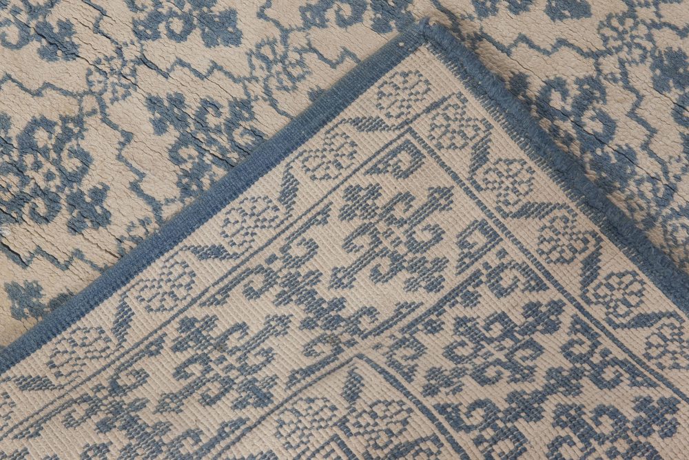 Early 20th Century Indian Agra Oriental Blue, White Handmade Cotton Rug BB6523
