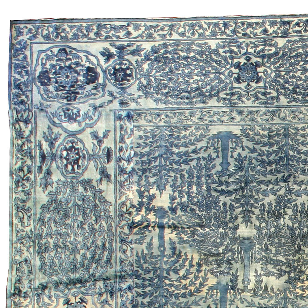 Authentic North Indian Blue Botanic Hand Knotted Wool Rug BB1791