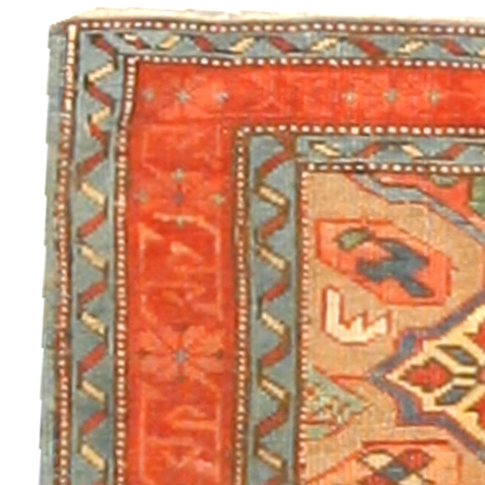 19th Century Kuba Orange and Blue Handmade Wool Rug BB4754