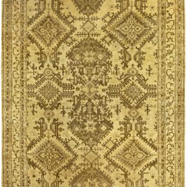 Antique Oushak Turkish Allover Geometric Warm Tan With Brown Hand-Knotted Wool Carpet (Size Adjusted) BB5222