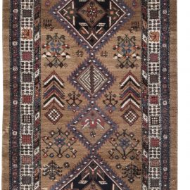 Persian Antique Allover Geometric Ivory Hand-Knotted Wool Runner – Circa 1900 BB3258