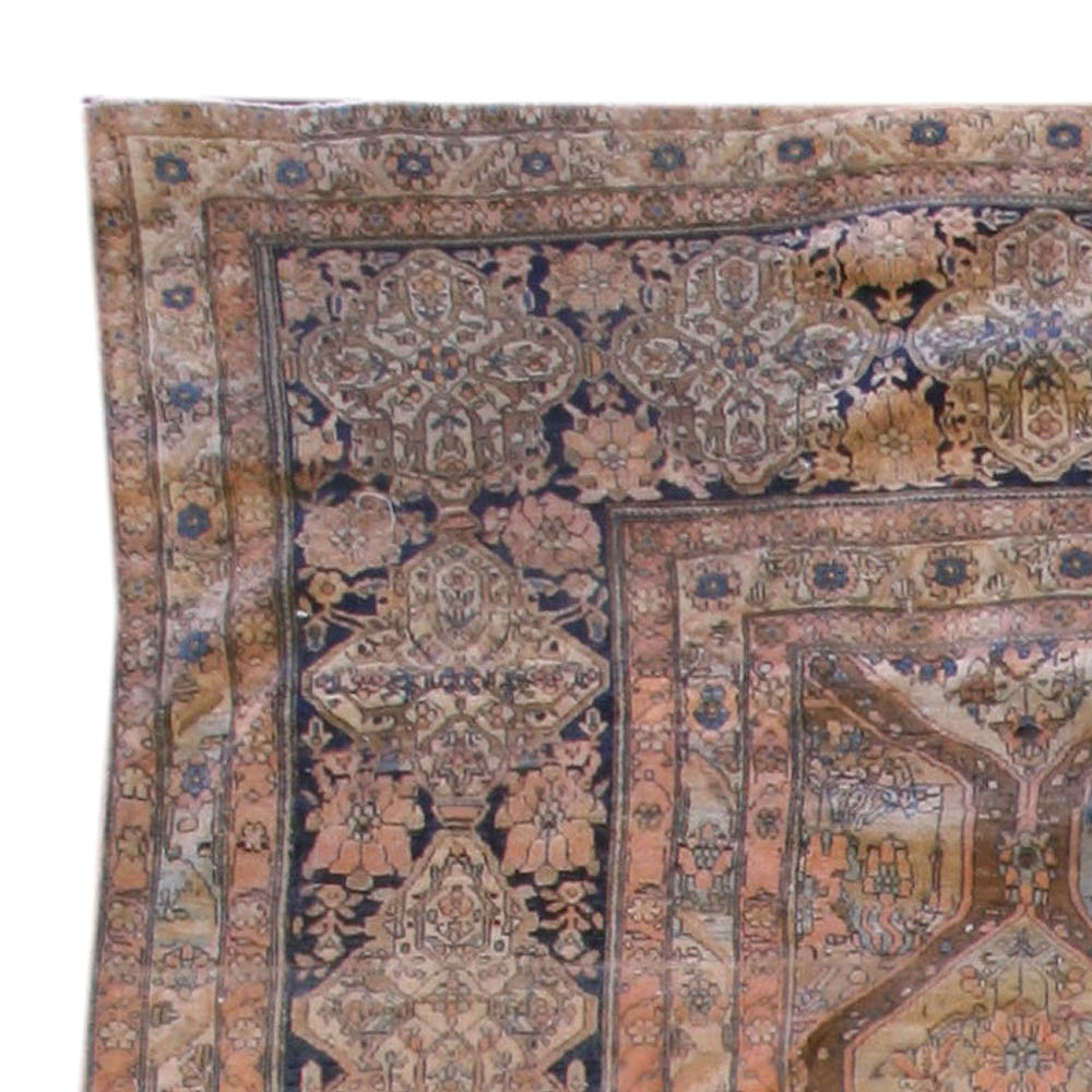 Authentic 19th Century Persian Kashan Handmade Wool Rug BB3801