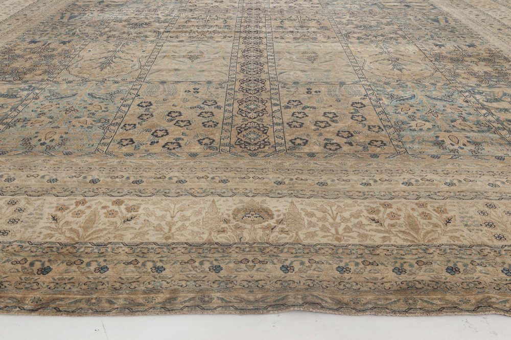 Camel and Pastel Blue Antique Persian Kirman Rug BB6407