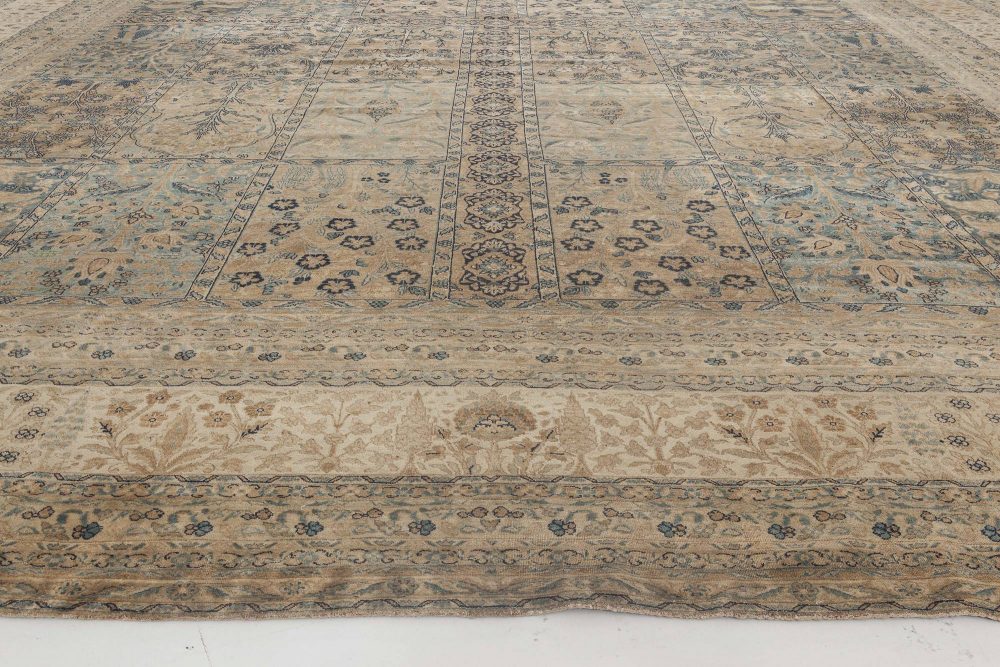 Camel and Pastel Blue Antique Persian Kirman Rug BB6407