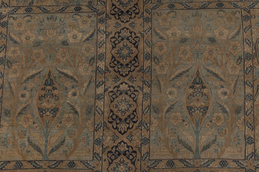 Camel and Pastel Blue Antique Persian Kirman Rug BB6407