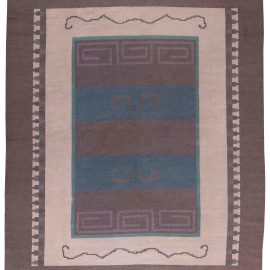 Vintage Swedish Geometric Classic Taupe Flatweave Wool Carpet Initials & Date To Edge “Io 1928” BB6245