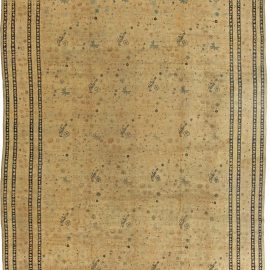 Antique Kirman Persian Floral Allover In Warm Tan Hand-Knotted Wool Rug – Circa 1900 (Size Adjusted) BB5922
