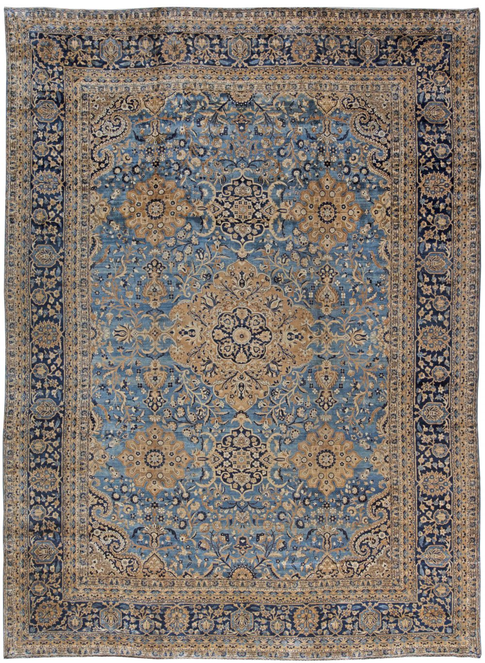 Authentic Persian Kerman Blue Floral Handmade Wool Rug BB0769