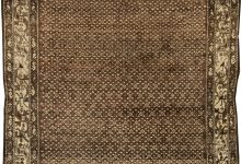 Antique Persian Malayer <mark class='searchwp-highlight'>Chocolate</mark> Brown, Sandy Beige Hand Knotted Wool Rug BB6417