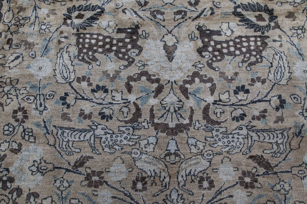 Authentic Persian Meshad Animal, Botanic Design Handmade Wool Rug BB2528