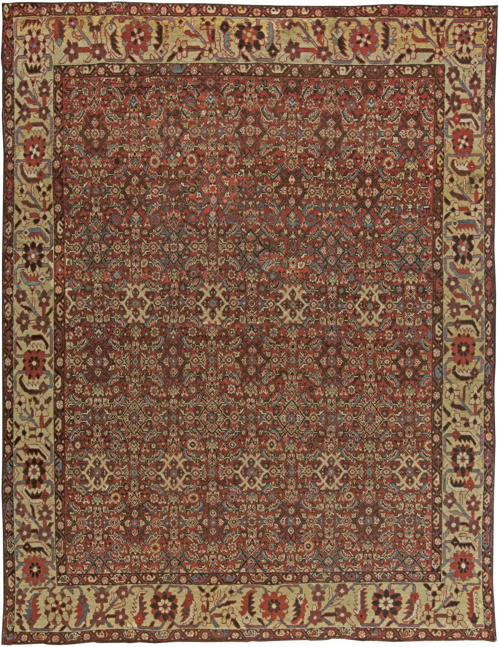 Early 20th Century Red, Indigo & Ivory Persian Sultanabad Handmade Wool Rug BB6029
