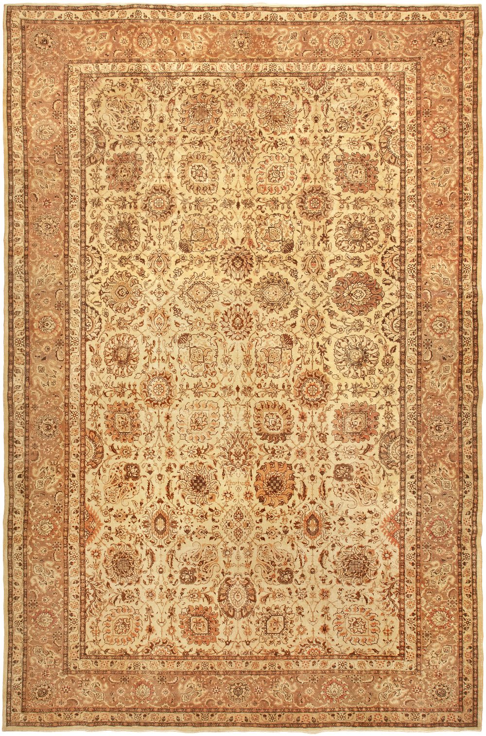 Antique Persian Tabriz Beige and Light Brown Hand Knotted Wool Rug BB4819