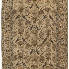Early 20th Century Persian Tabriz Handwoven Wool Rug in Golden Beige and Brown BB6304