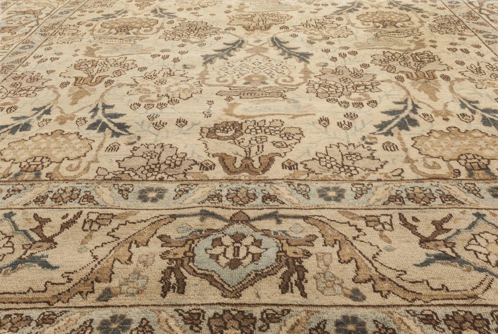 Early 20th Century Persian Tabriz Handwoven Wool Rug in Golden Beige and Brown BB6304