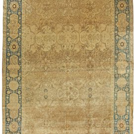 Antique Tabriz Persian Allover Floral Warm Tan Hand-Knotted Wool Rug – Circa 1900 BB5923