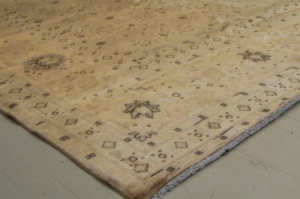 Antique Persian Tabriz Botanic Beige Handmade Wool Rug BB0876